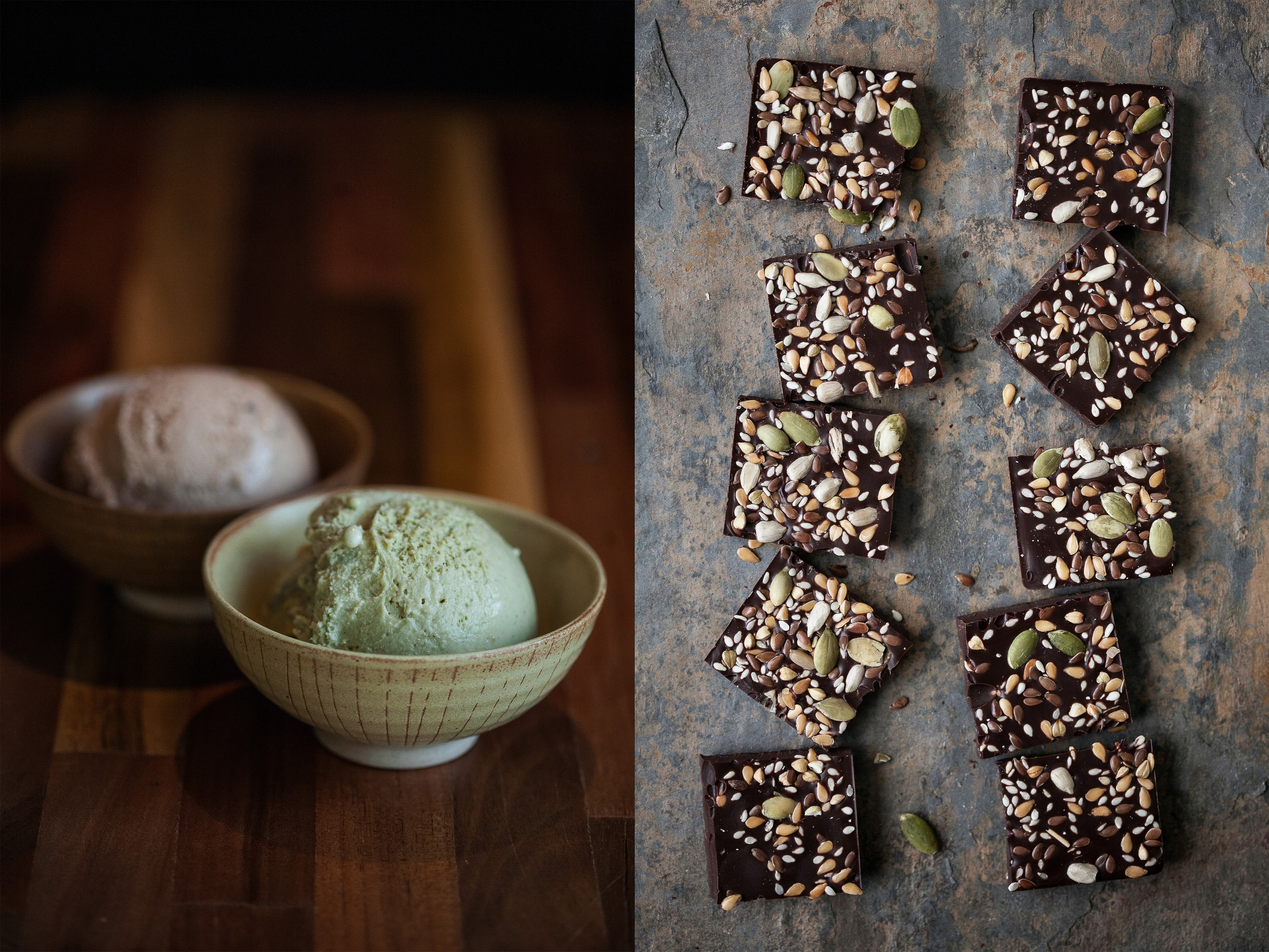 Chocolate Nut Bars with Ice Cream — Food photography by Spice & Ink